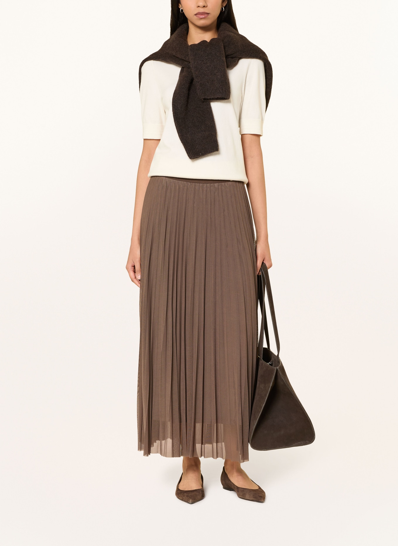 CINQUE CIFABI-plissérok van mesh: MARRON FONCÉ