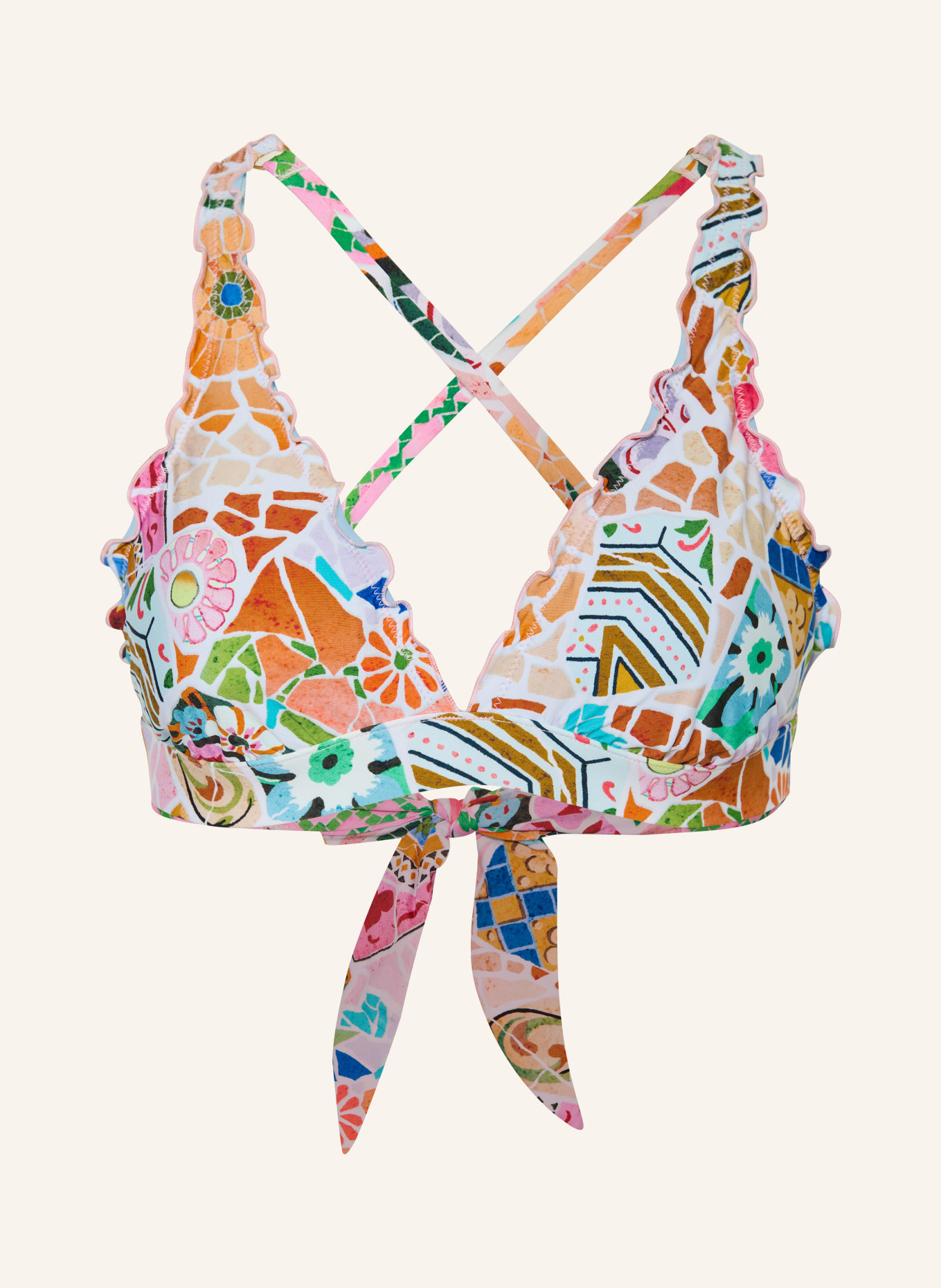 SEAFOLLY Top bikini typu braletka BEACHBOHÈME: MOCNORÓŻOWY / NIEBIESKI / BIAŁY