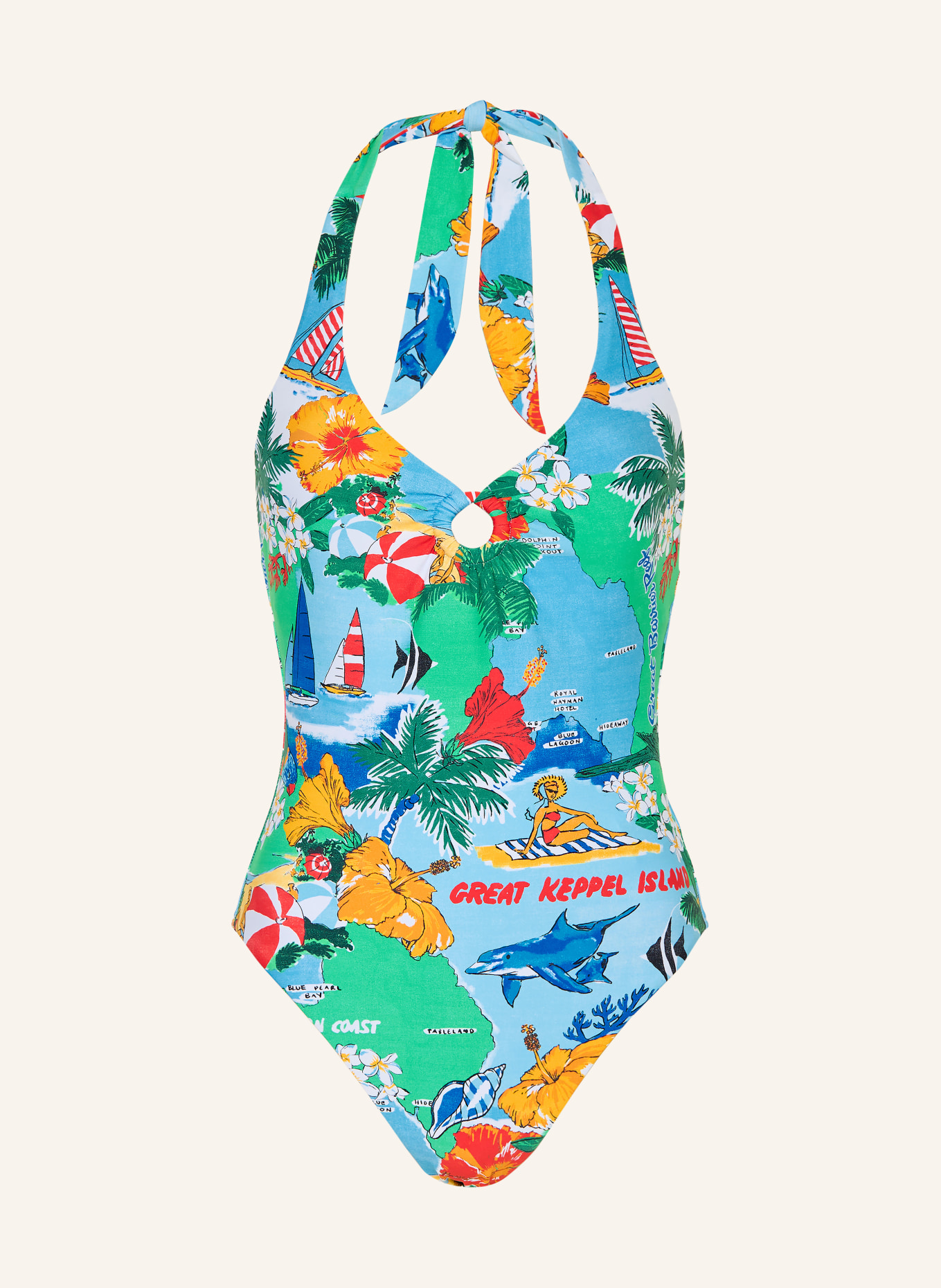 SEAFOLLY Maillot de bain dos nu VIVA VACATION: BLEU CLAIR / ROUGE / VERT