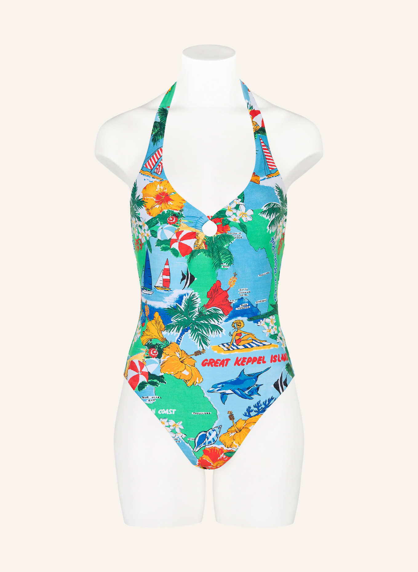 SEAFOLLY Maillot de bain dos nu VIVA VACATION: BLEU CLAIR / ROUGE / VERT