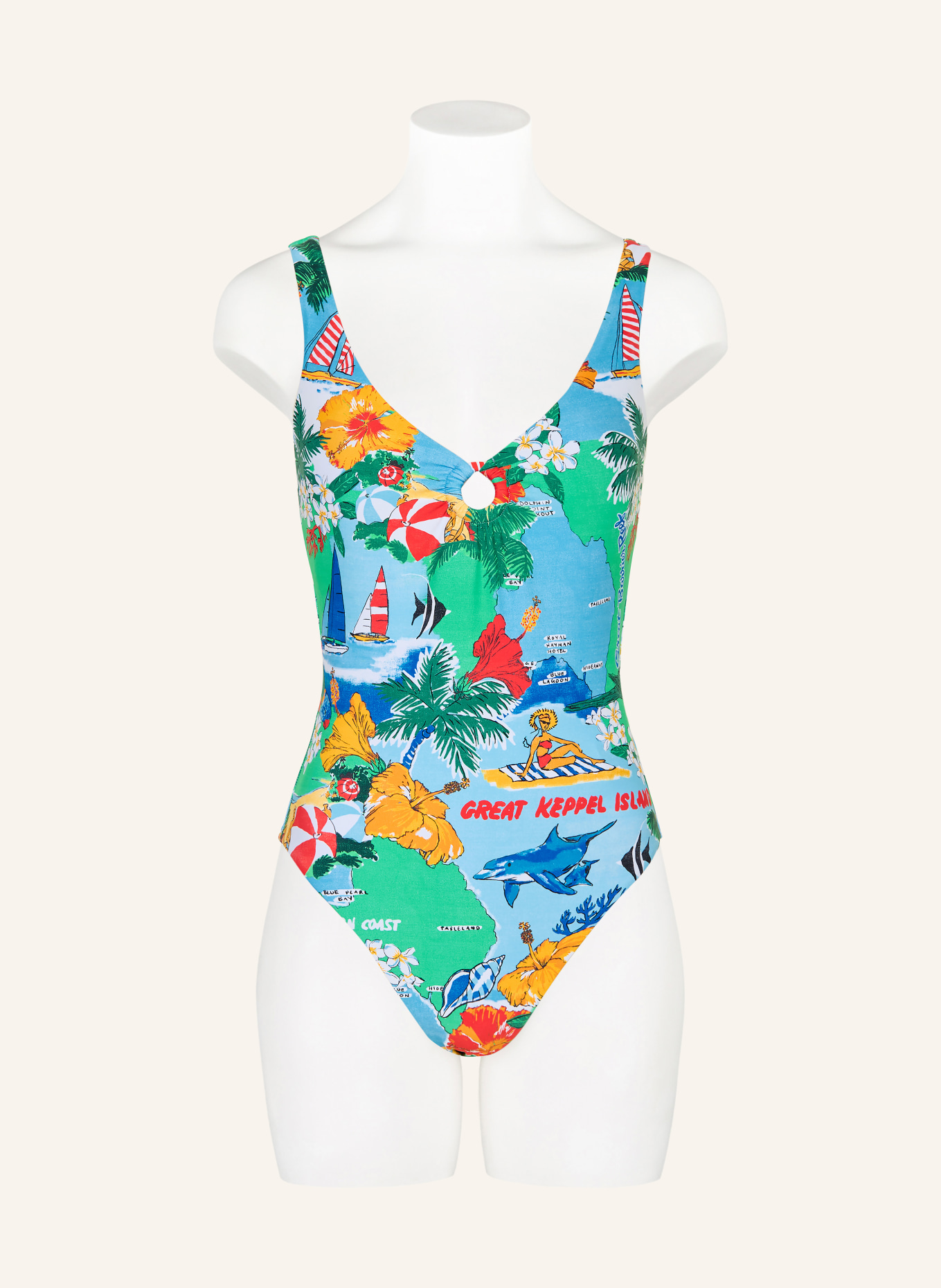 SEAFOLLY Maillot de bain dos nu VIVA VACATION: BLEU CLAIR / ROUGE / VERT