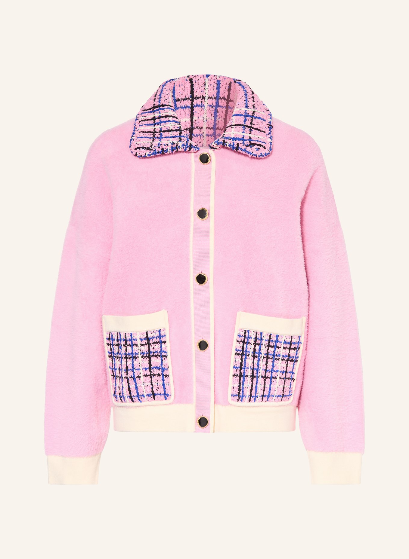 ESSENTIEL ANTWERP Veste carrée JOILU: ROSE / ÉCRU / BLEU