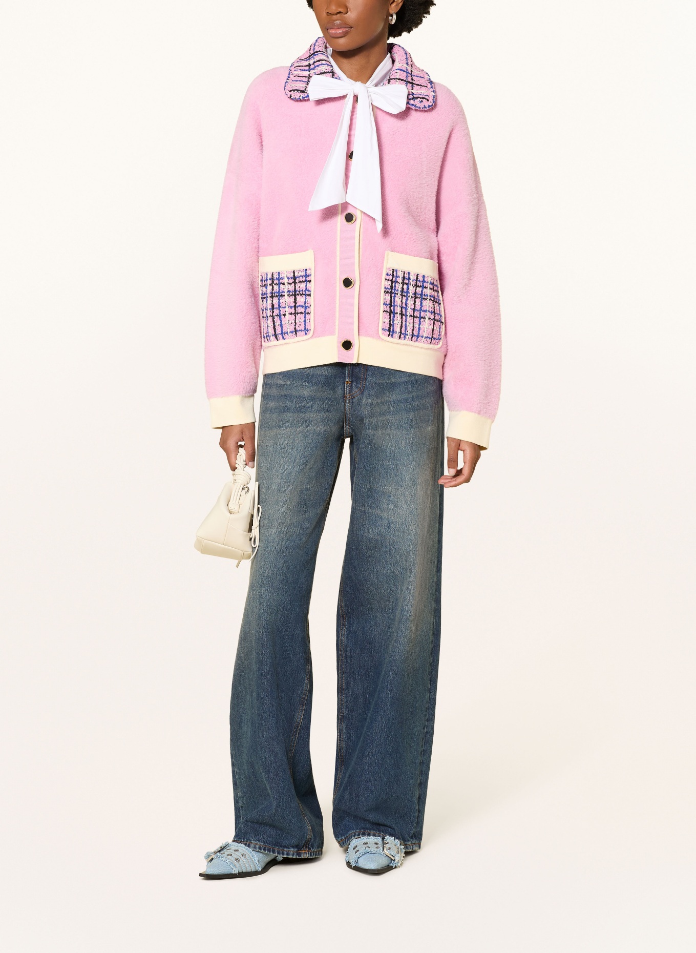 ESSENTIEL ANTWERP Veste carrée JOILU: ROSE / ÉCRU / BLEU