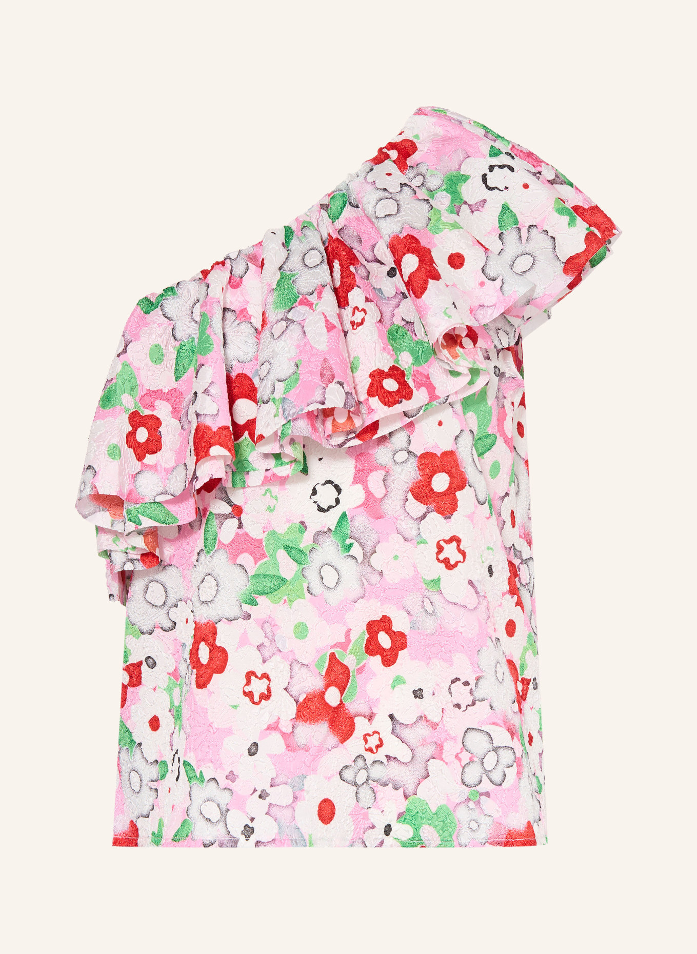 ESSENTIEL ANTWERP Top asymétrique JILAND à volants: BLANC / ROSE / ROUGE