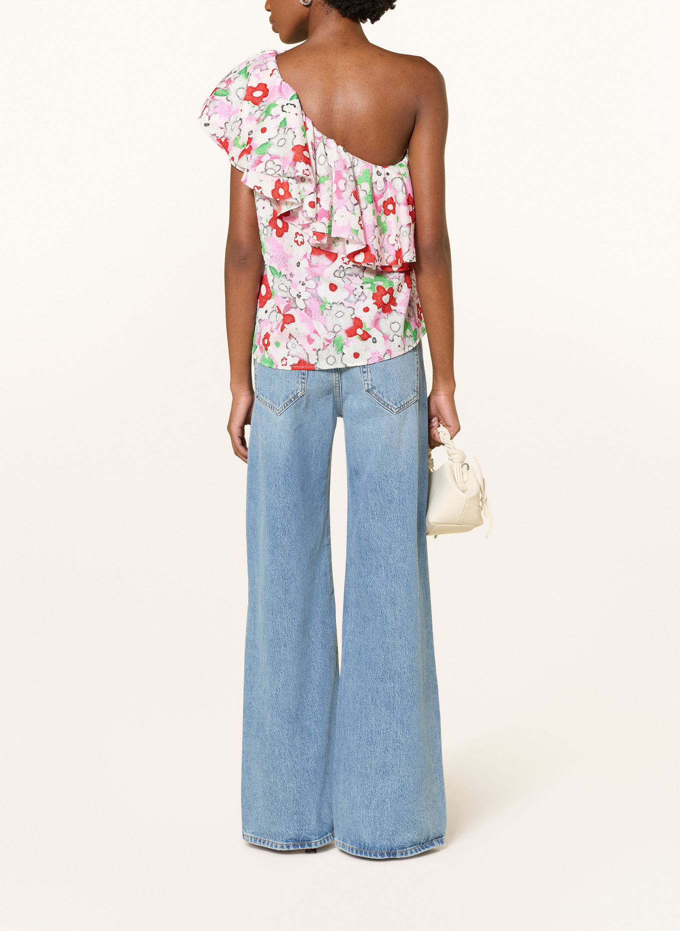 ESSENTIEL ANTWERP Top asymétrique JILAND à volants: BLANC / ROSE / ROUGE