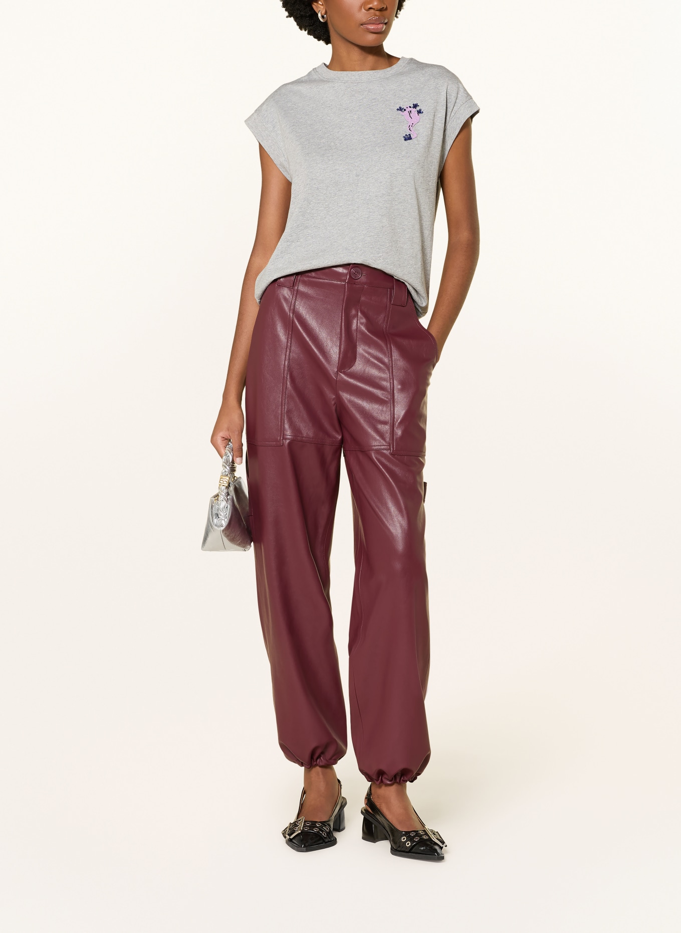 ESSENTIEL ANTWERP T-shirt JUNGALA avec perles décoratives: GRIS / LILAS CLAIR / LILAS