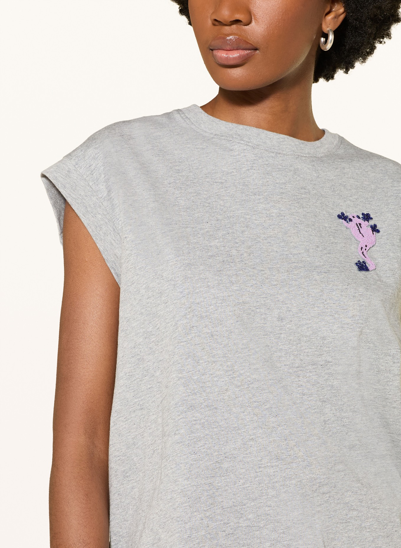 ESSENTIEL ANTWERP T-shirt JUNGALA avec perles décoratives: GRIS / LILAS CLAIR / LILAS