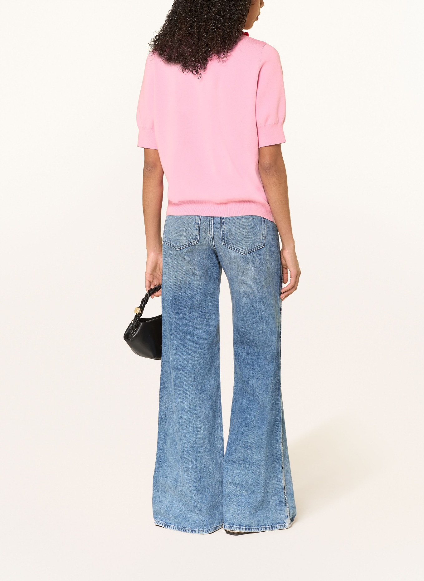 ESSENTIEL ANTWERP Polo en maille JEWELRY avec pierres précieuses et volants: ROSE FUCHSIA / ROUGE