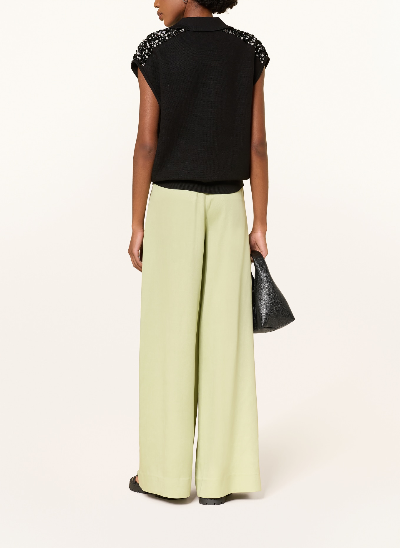 ESSENTIEL ANTWERP Polo en maille JOLINE avec paillettes et pierres décoratives: NOIR / BLANC