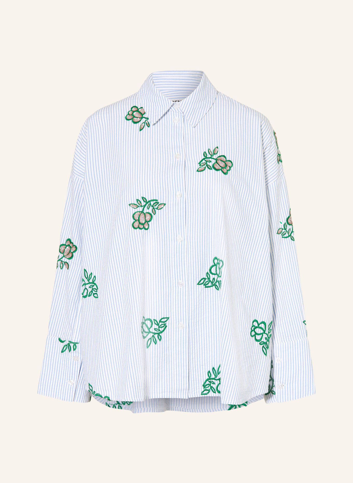 ESSENTIEL ANTWERP Hemdbluse JALINKI mit Schmucksteinen und Pailletten: HELLBLAU / GRÜN / WEISS