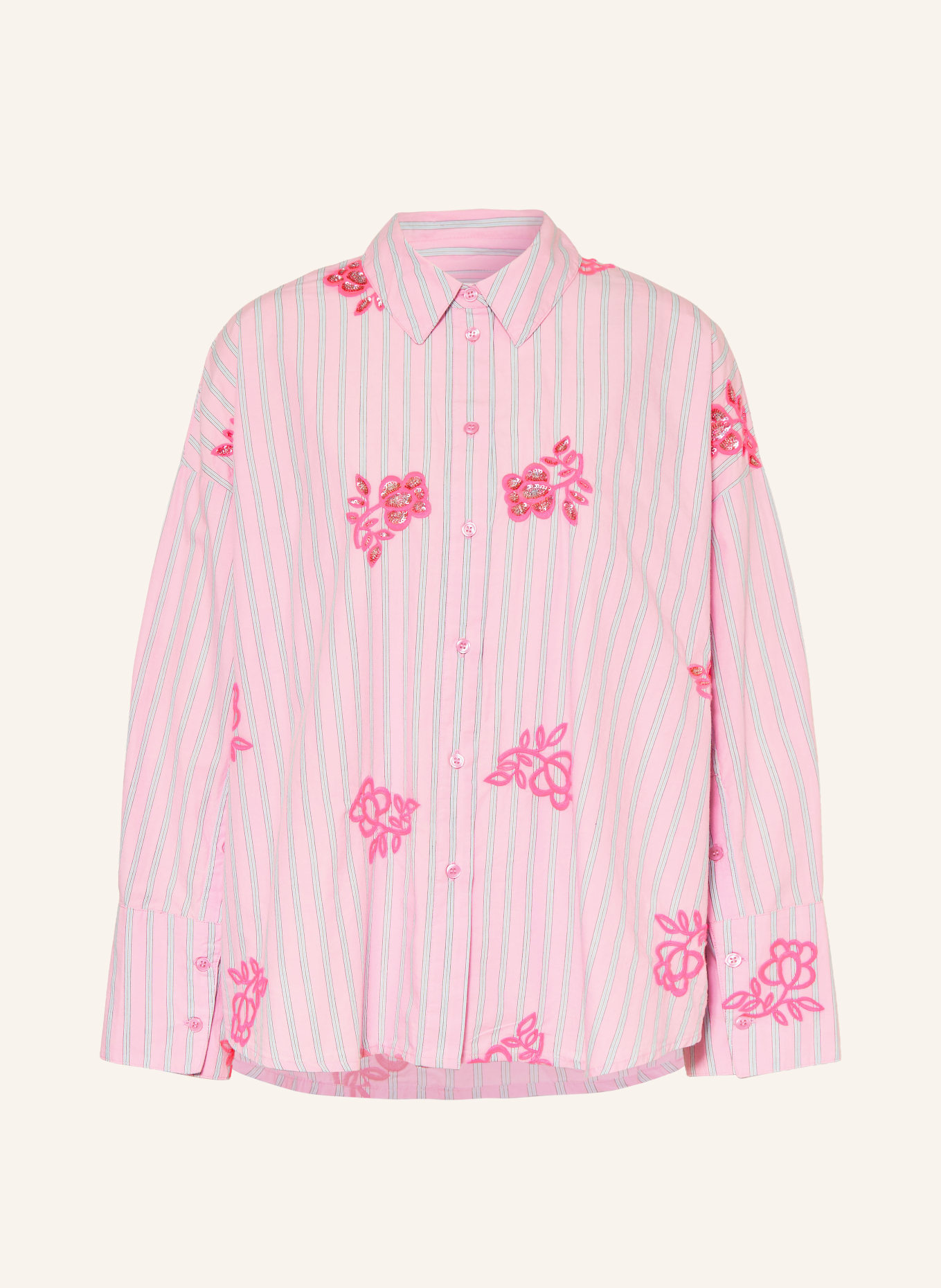 ESSENTIEL ANTWERP Hemdbluse JALINKI mit Schmucksteinen und Pailletten: PINK / NEONPINK / HELLBLAU