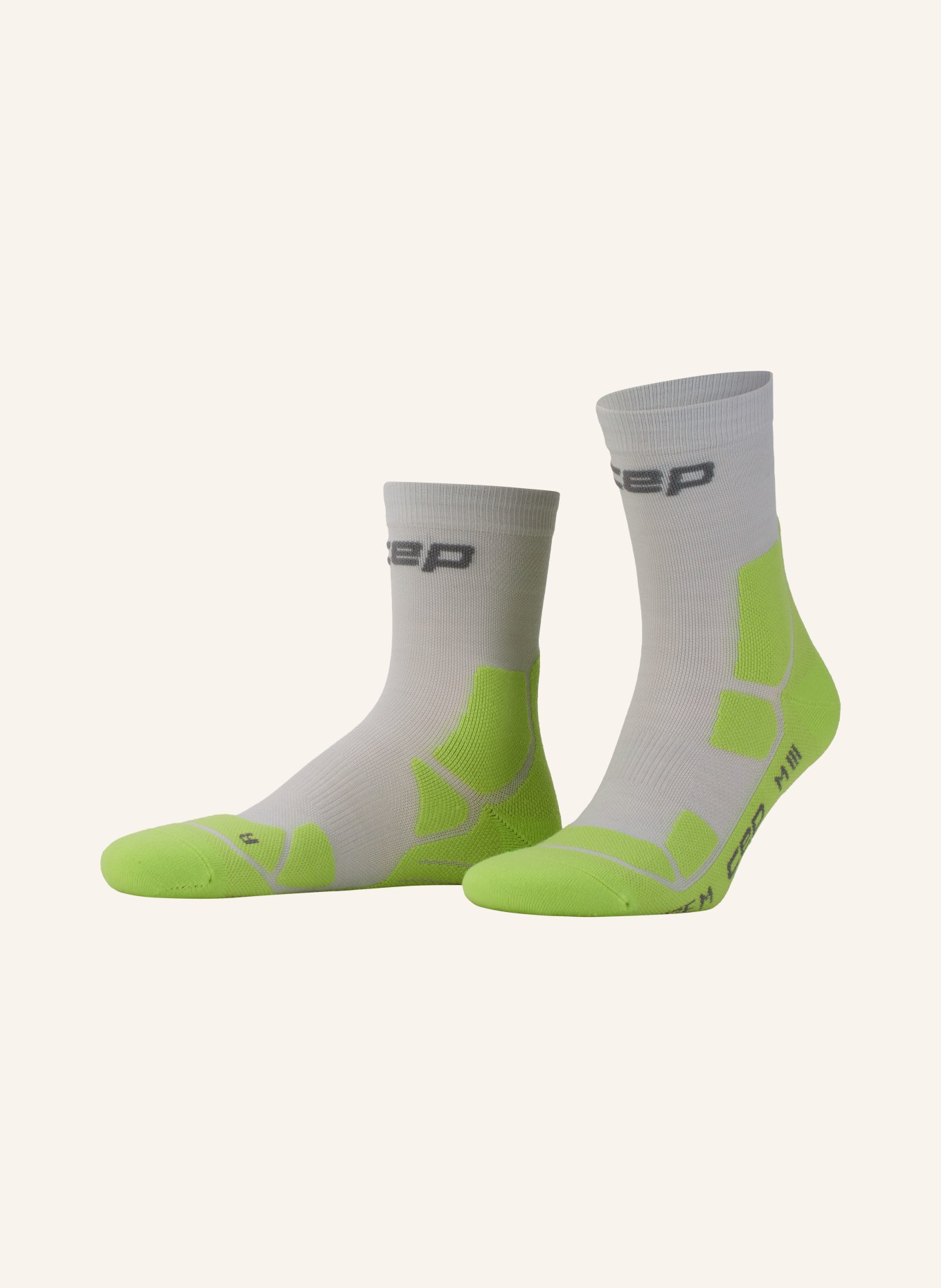 cep Skarpety trekkingowe HIKING MID CUSHION COMPRESSION – MID CUT z wełną merynosową: JASNOCZARY / JASNOZIELONY