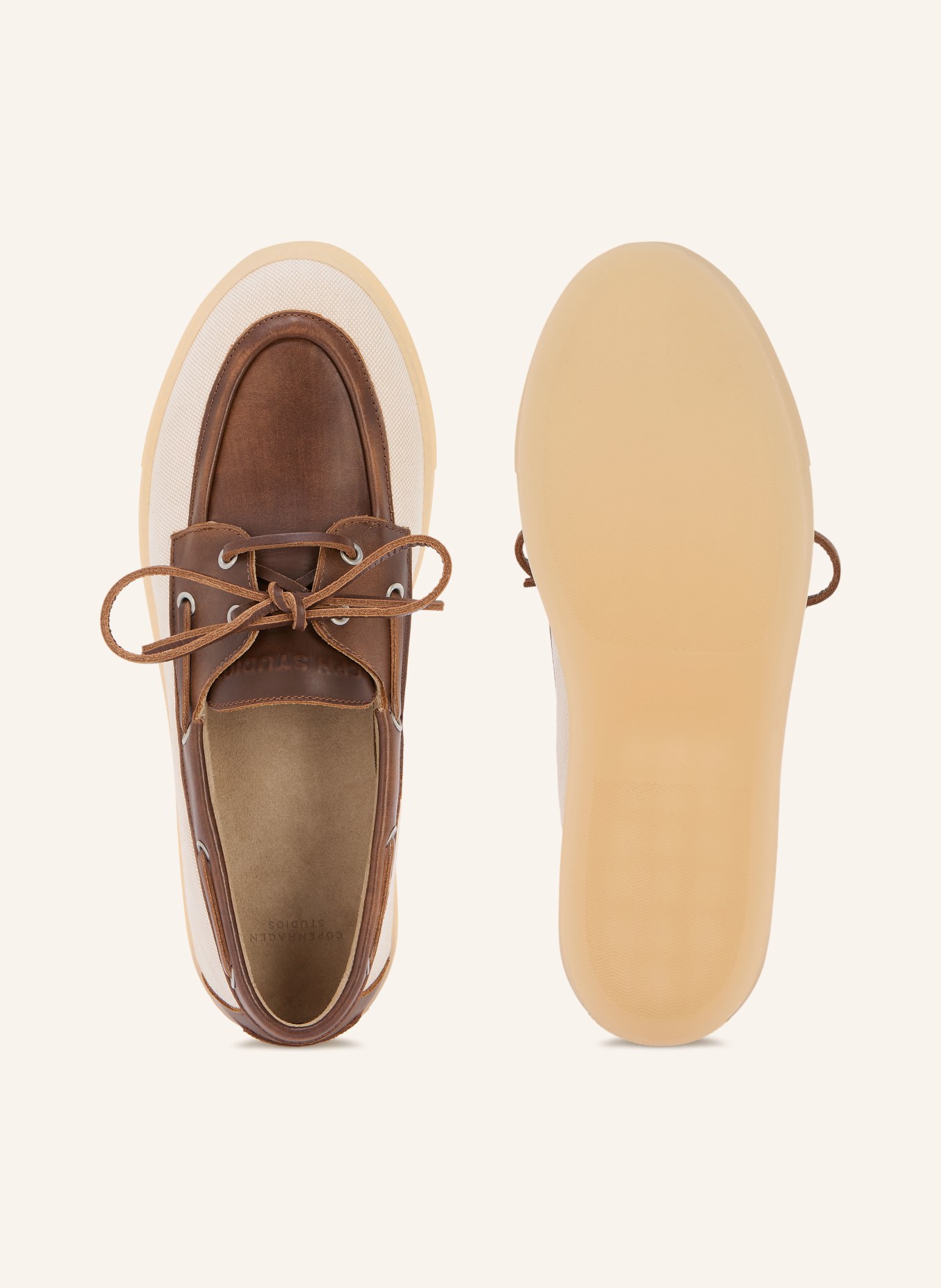 COPENHAGEN STUDIOS Chaussures bateau CPH160M en mélange de matières: MARRON / ÉCRU