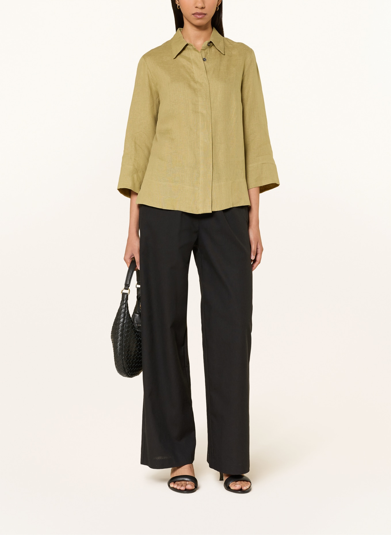 ELENA MIRO Linnen overhemd met 3/4-mouwen: OLIJF