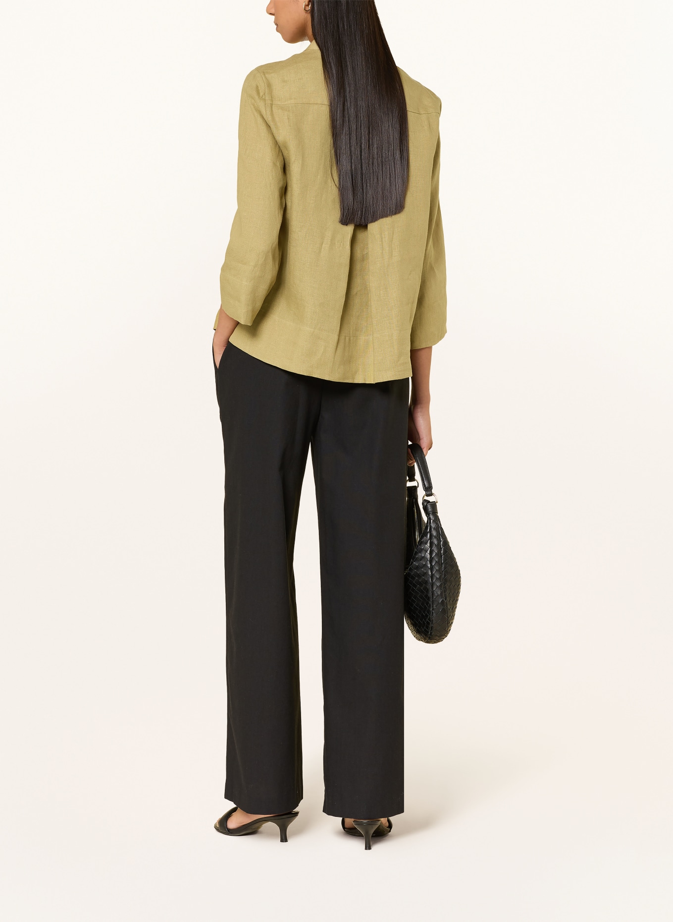 ELENA MIRO Linnen overhemd met 3/4-mouwen: OLIJF