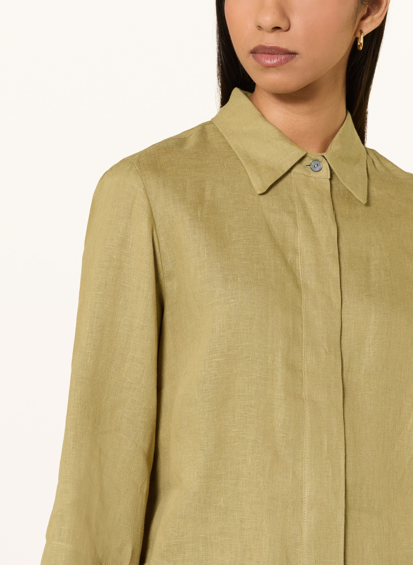 ELENA MIRO Linnen overhemd met 3/4-mouwen: OLIJF