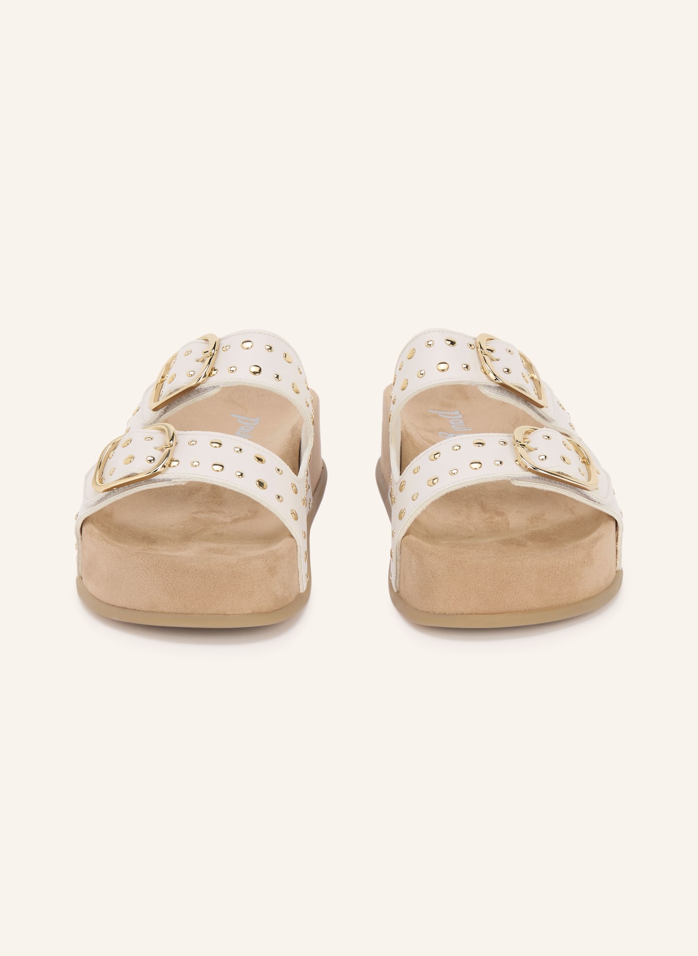 paul green Platform mules with studs: WHITE / GOLD