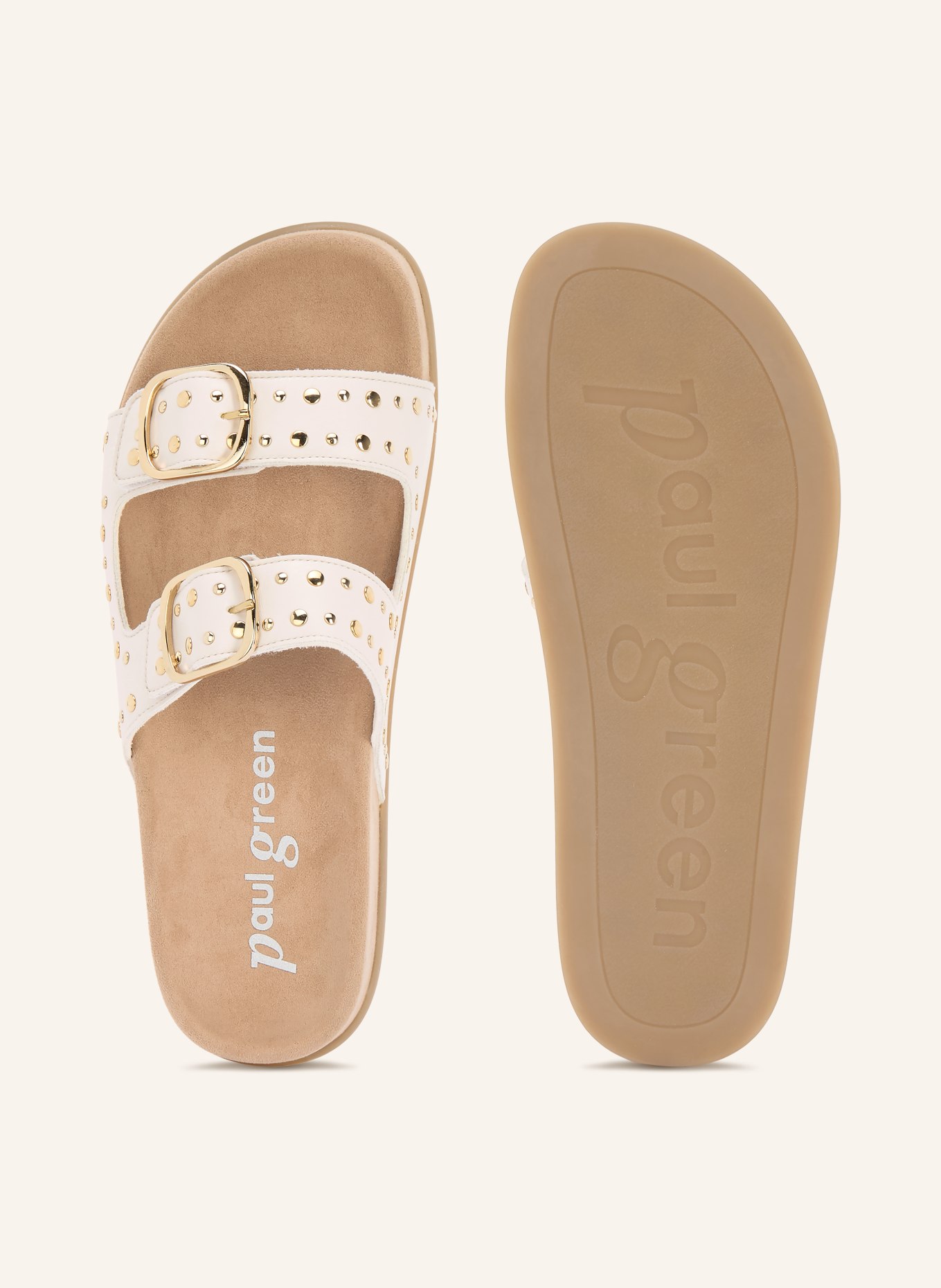 paul green Platform mules with studs: WHITE / GOLD