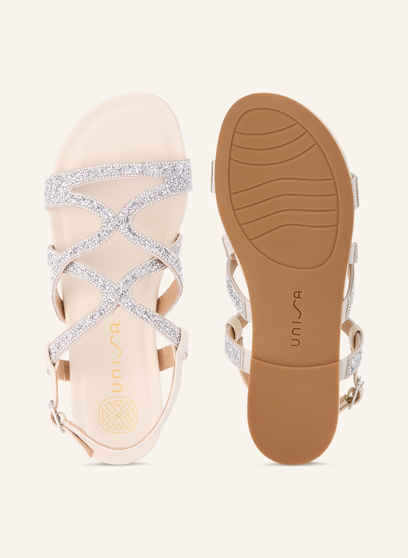 UNISA Sandały COMIC z kamieniami ozdobnymi: KREMOWY / SREBRNY