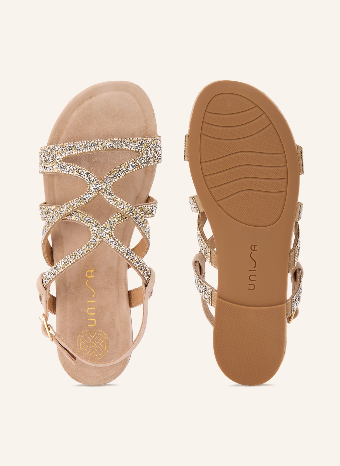 UNISA Sandały COMIC z kamieniami ozdobnymi: BEŻOWY / ZŁOTY
