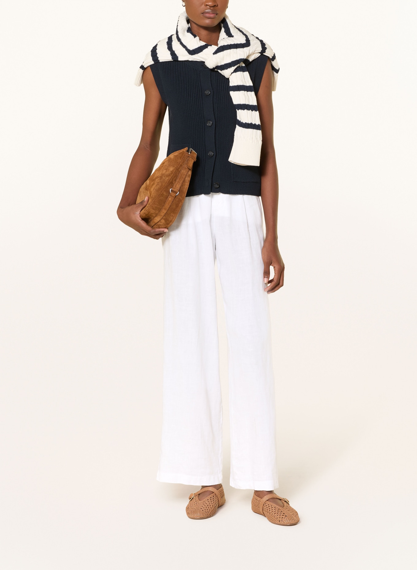 MARC AUREL Wide leg trousers made of linen: WHITE