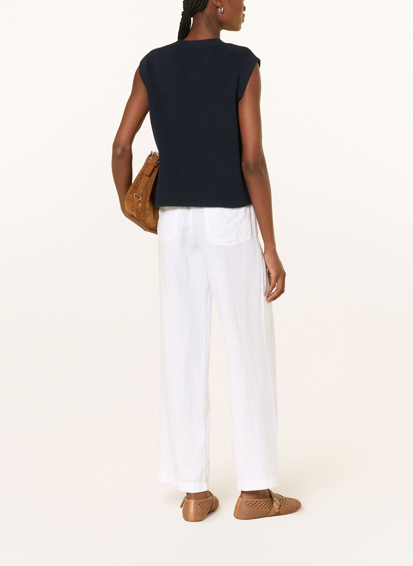 MARC AUREL Wide leg trousers made of linen: WHITE
