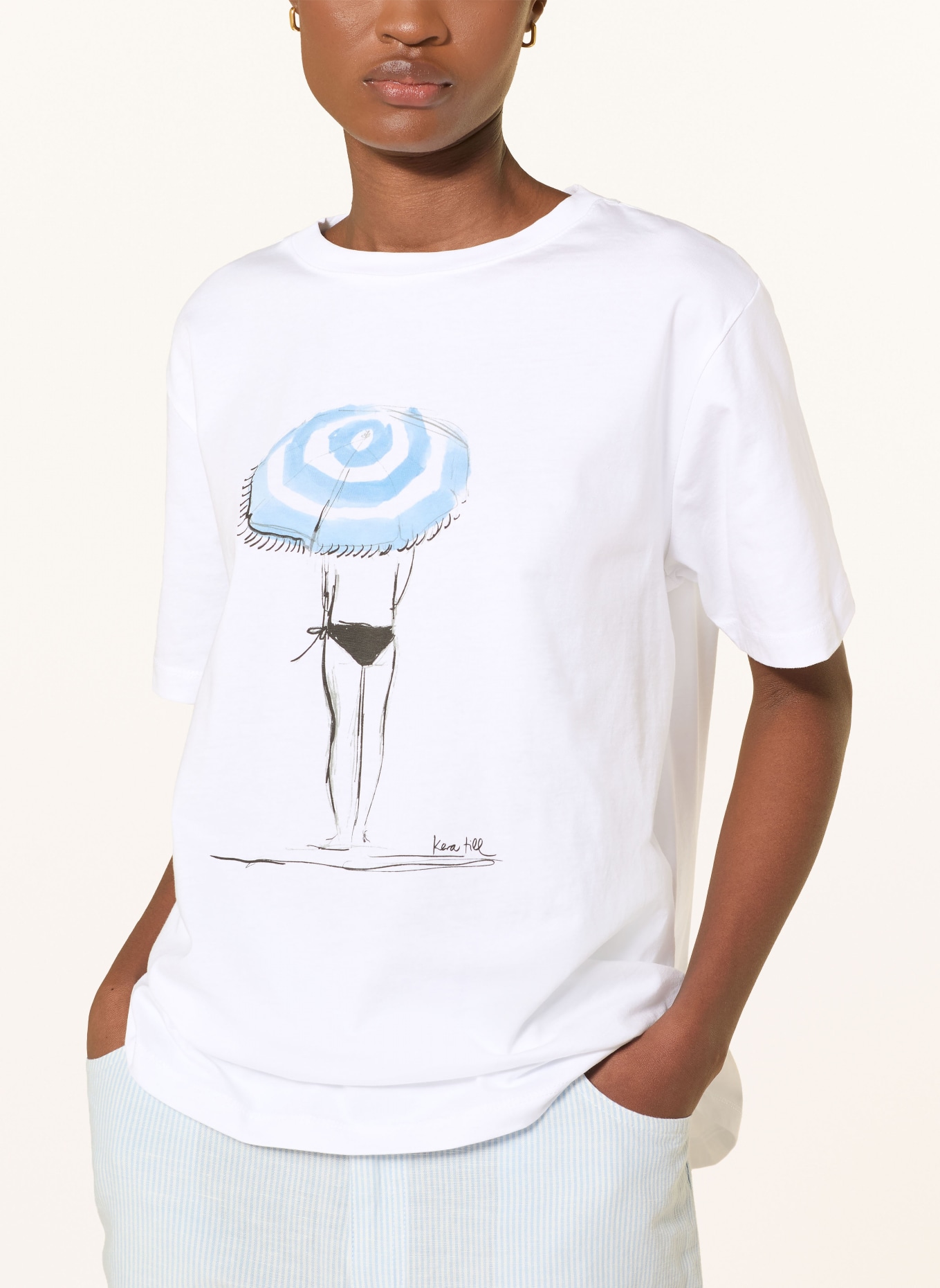 kera till T-shirt STRANDLIEGE: WIT / LICHTBLAUW / ZWART