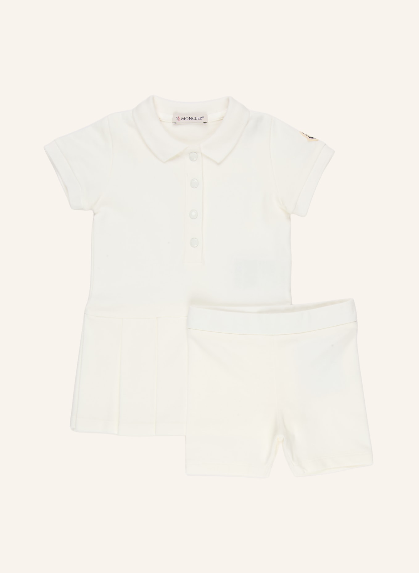 MONCLER enfant Set: Piqué-Polokleid und Shorts: ECRU
