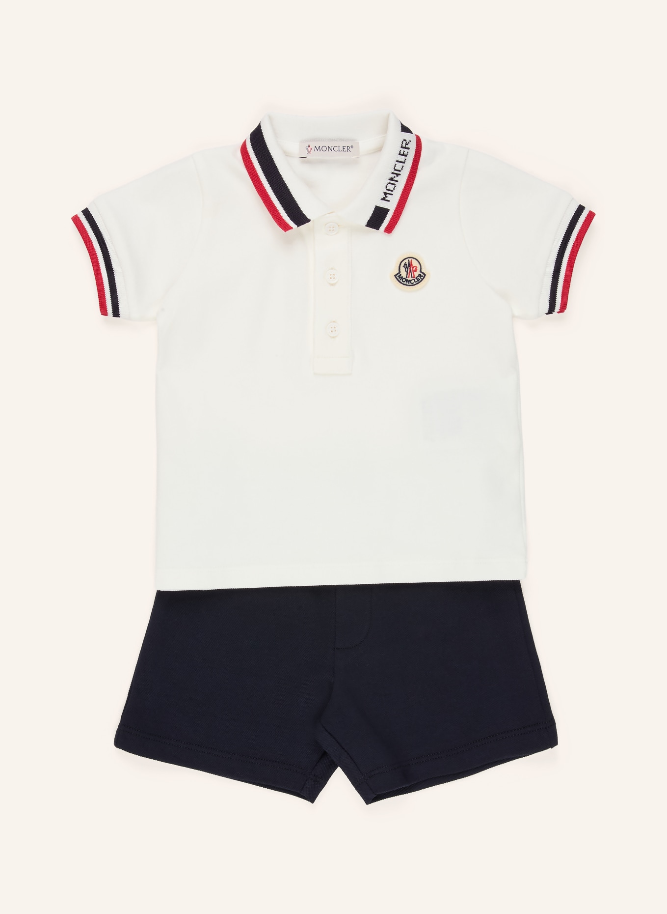 MONCLER enfant Set: piqué-poloshirt en korte broek: WIT / DONKERBLAUW