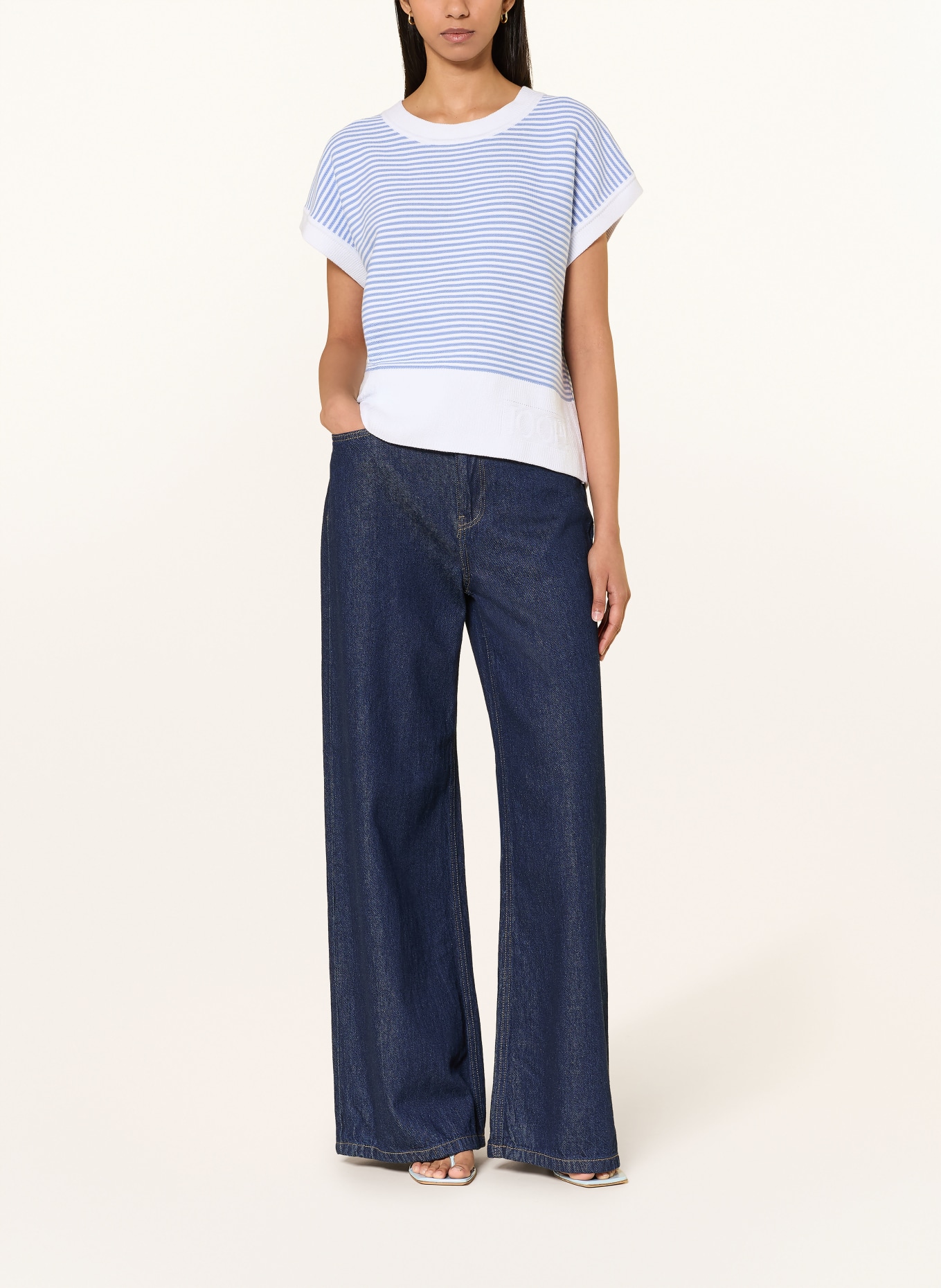 JOOP! Gebreid shirt KIPE: WIT / LICHTBLAUW