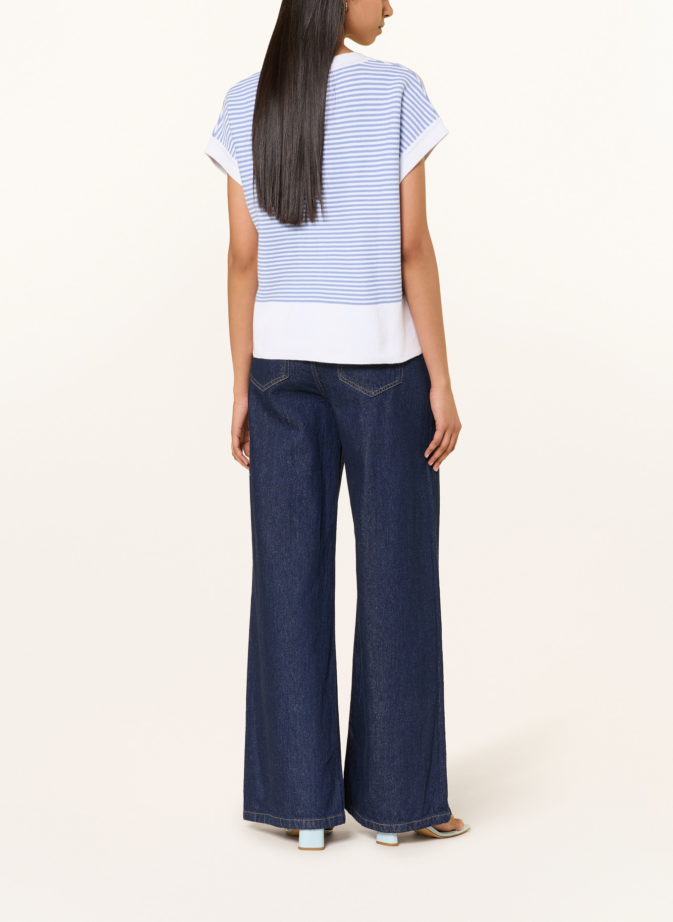 JOOP! Gebreid shirt KIPE: WIT / LICHTBLAUW