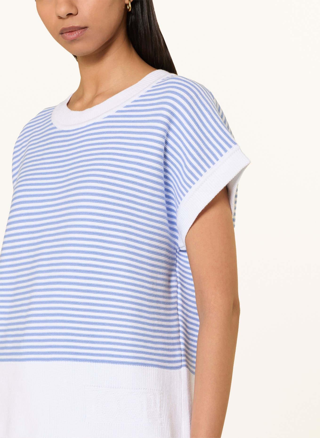 JOOP! Gebreid shirt KIPE: WIT / LICHTBLAUW