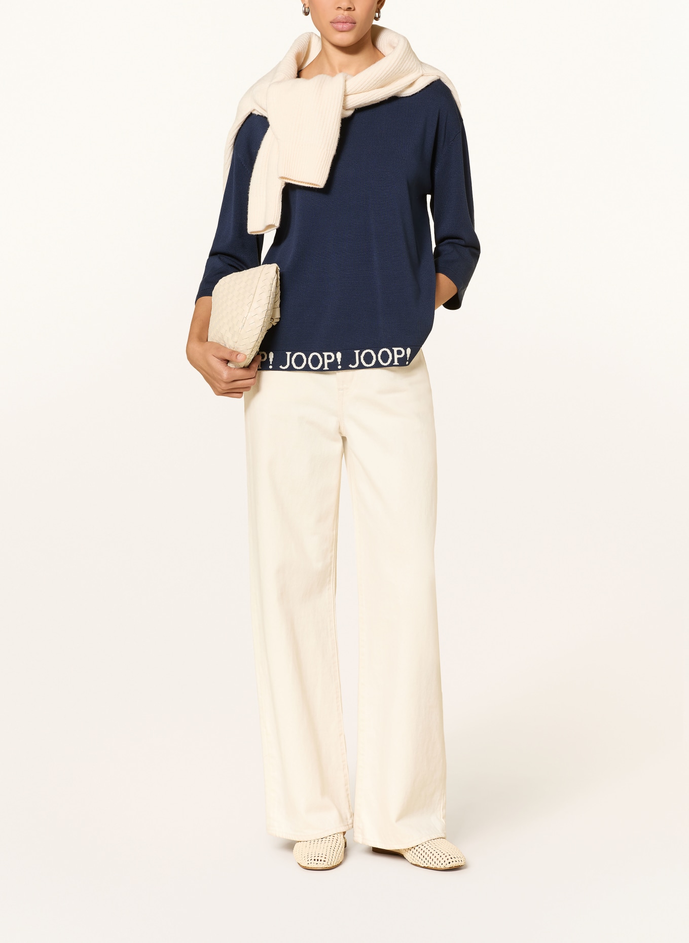 JOOP! Trui KUSSA met 3/4-mouwen: DONKERBLAUW / WIT