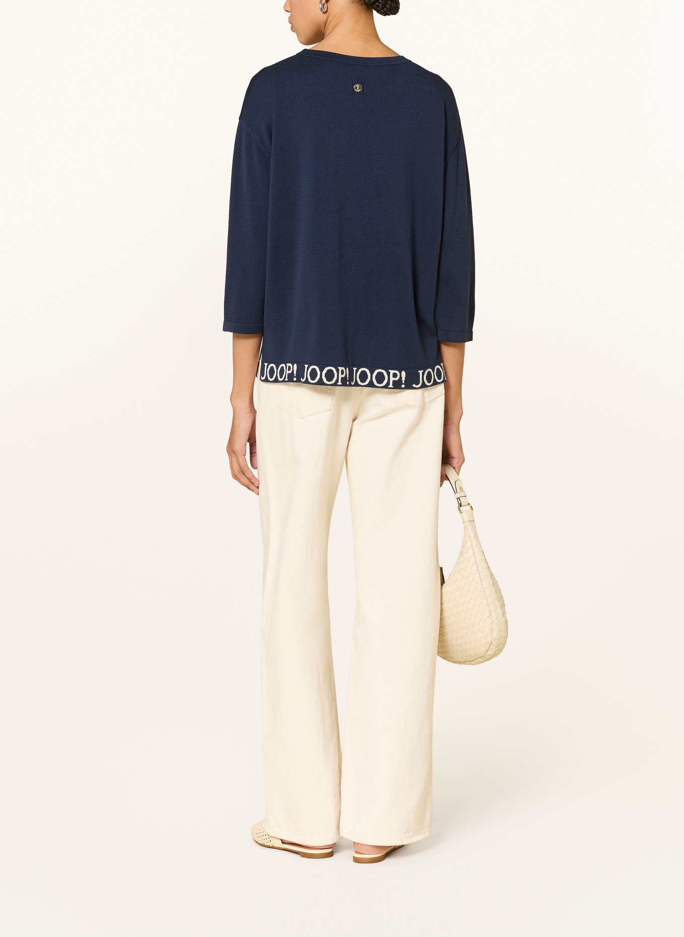 JOOP! Trui KUSSA met 3/4-mouwen: DONKERBLAUW / WIT