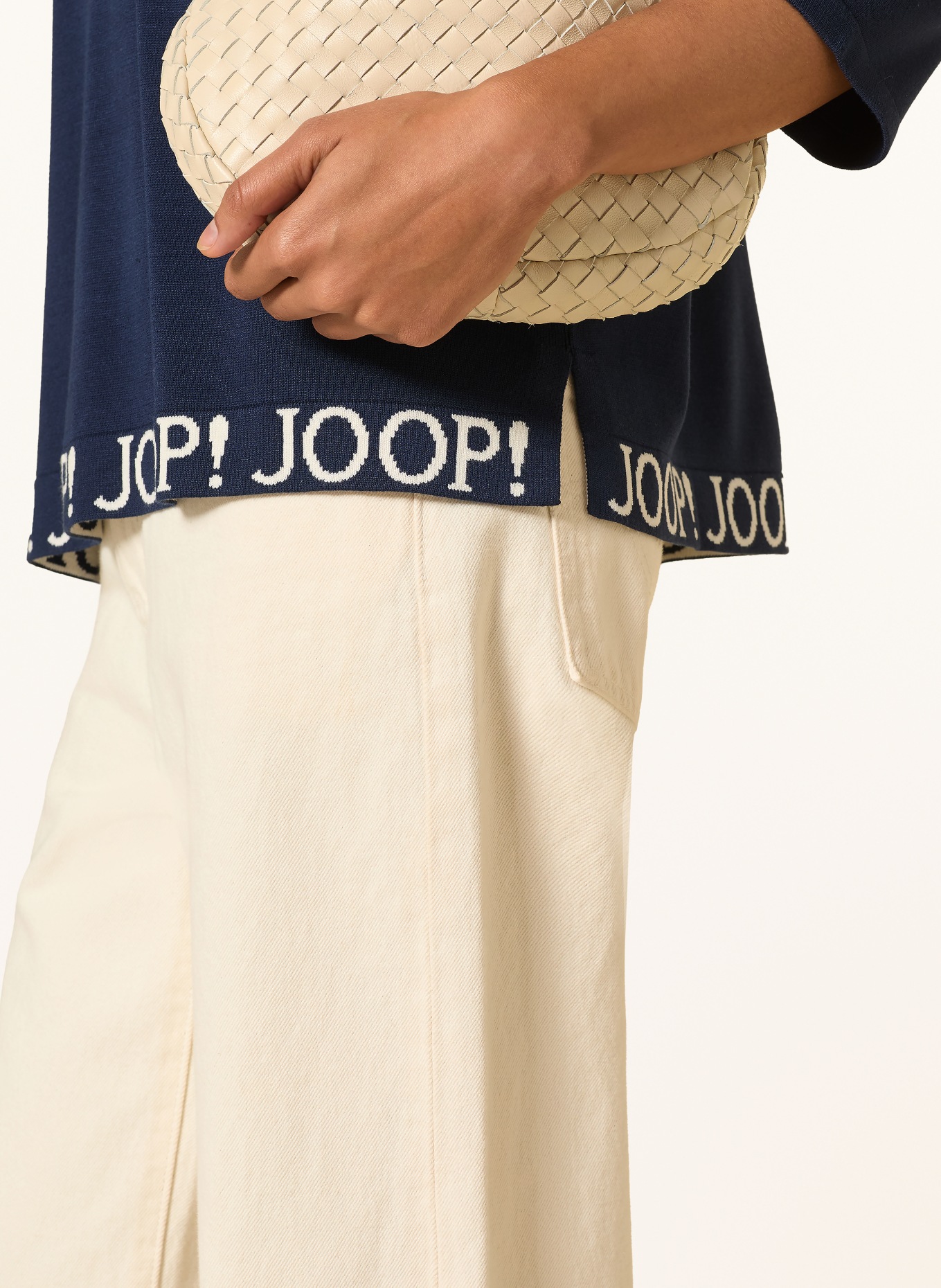 JOOP! Trui KUSSA met 3/4-mouwen: DONKERBLAUW / WIT