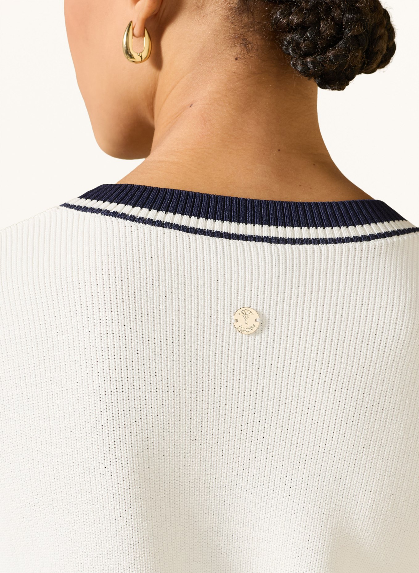 JOOP! Gebreid shirt KIRELA: ECRU / DONKERBLAUW