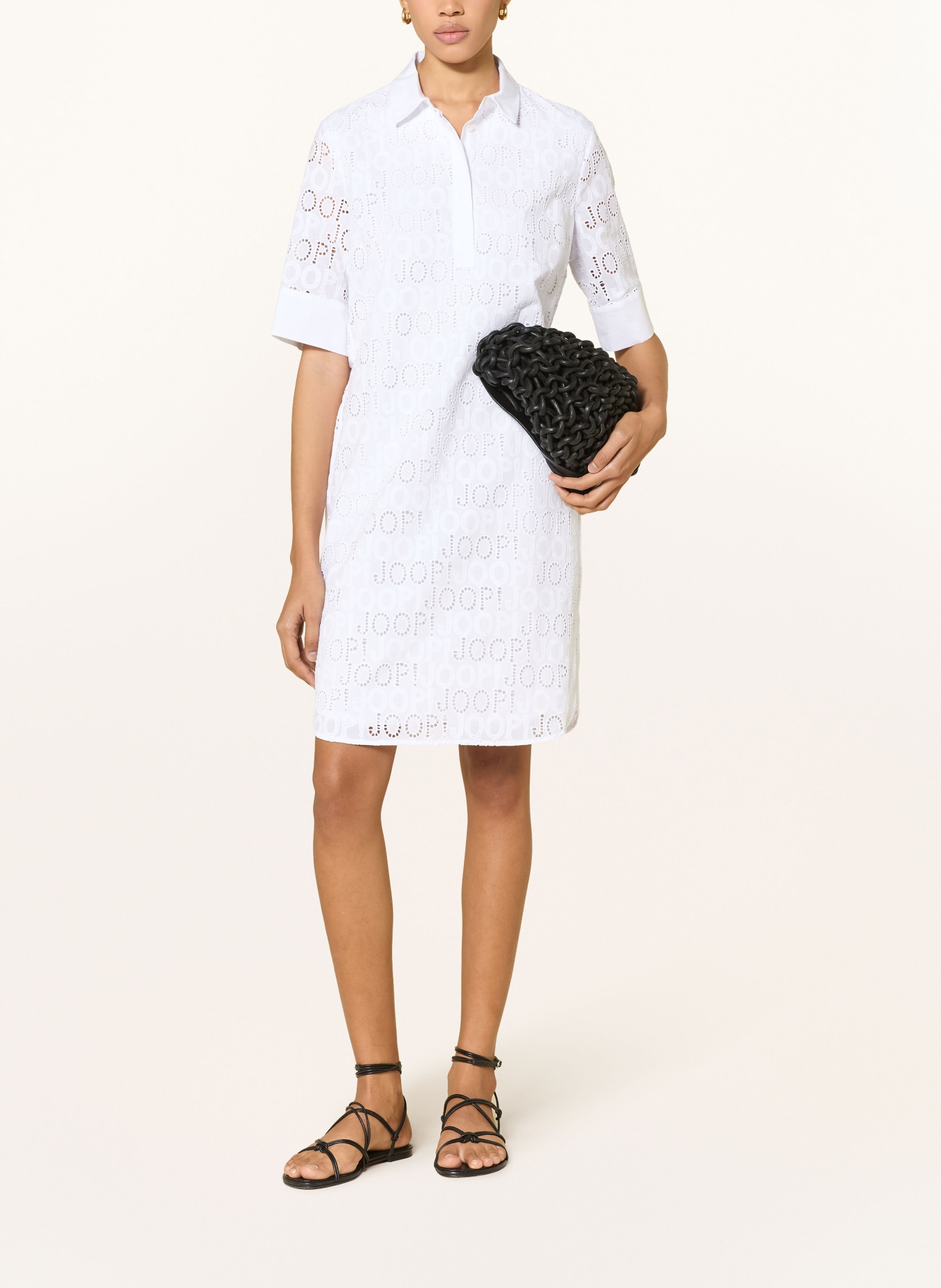 JOOP! Jurk in overhemdstijl van opengewerkte kant: WIT