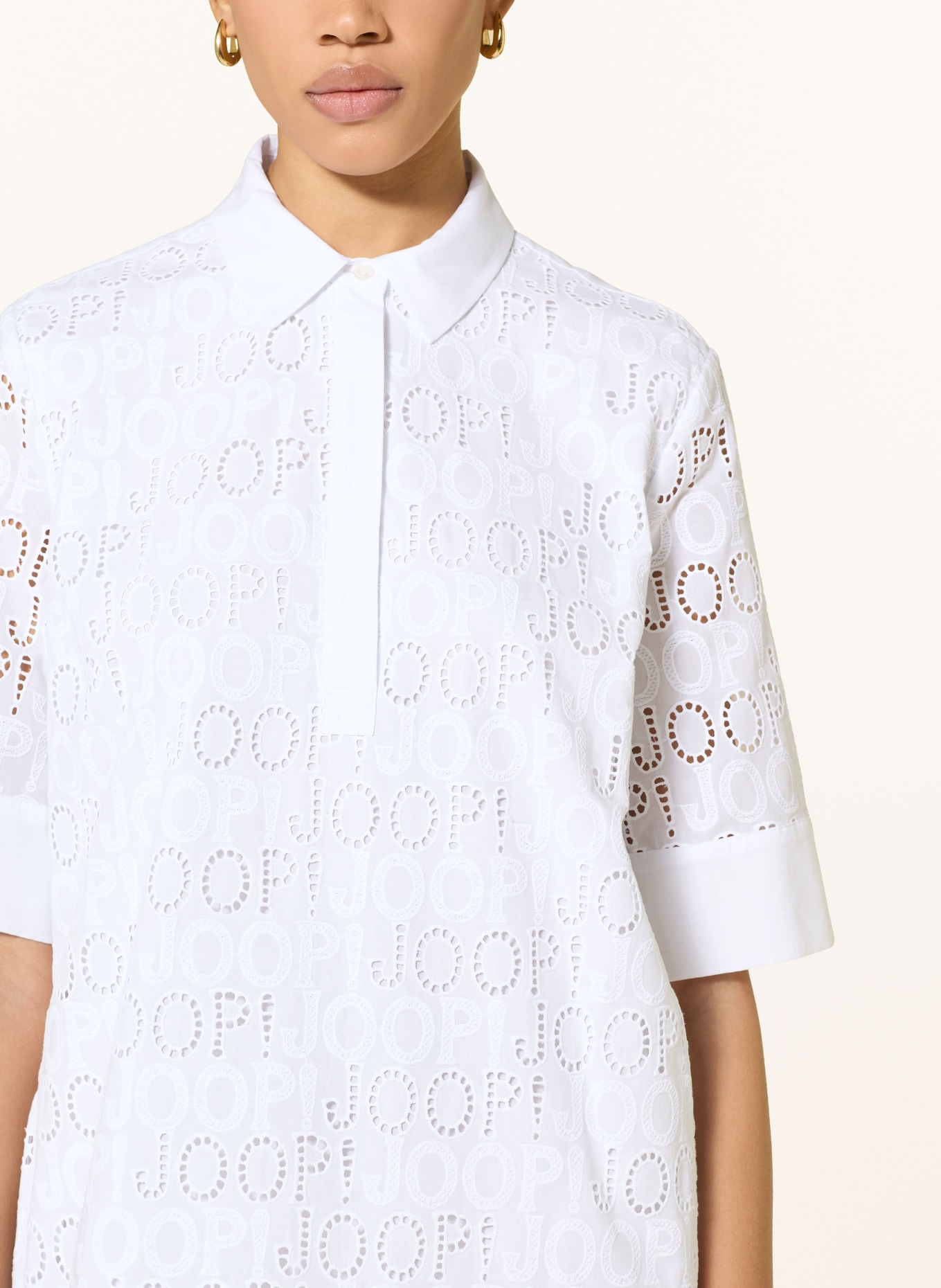JOOP! Jurk in overhemdstijl van opengewerkte kant: WIT