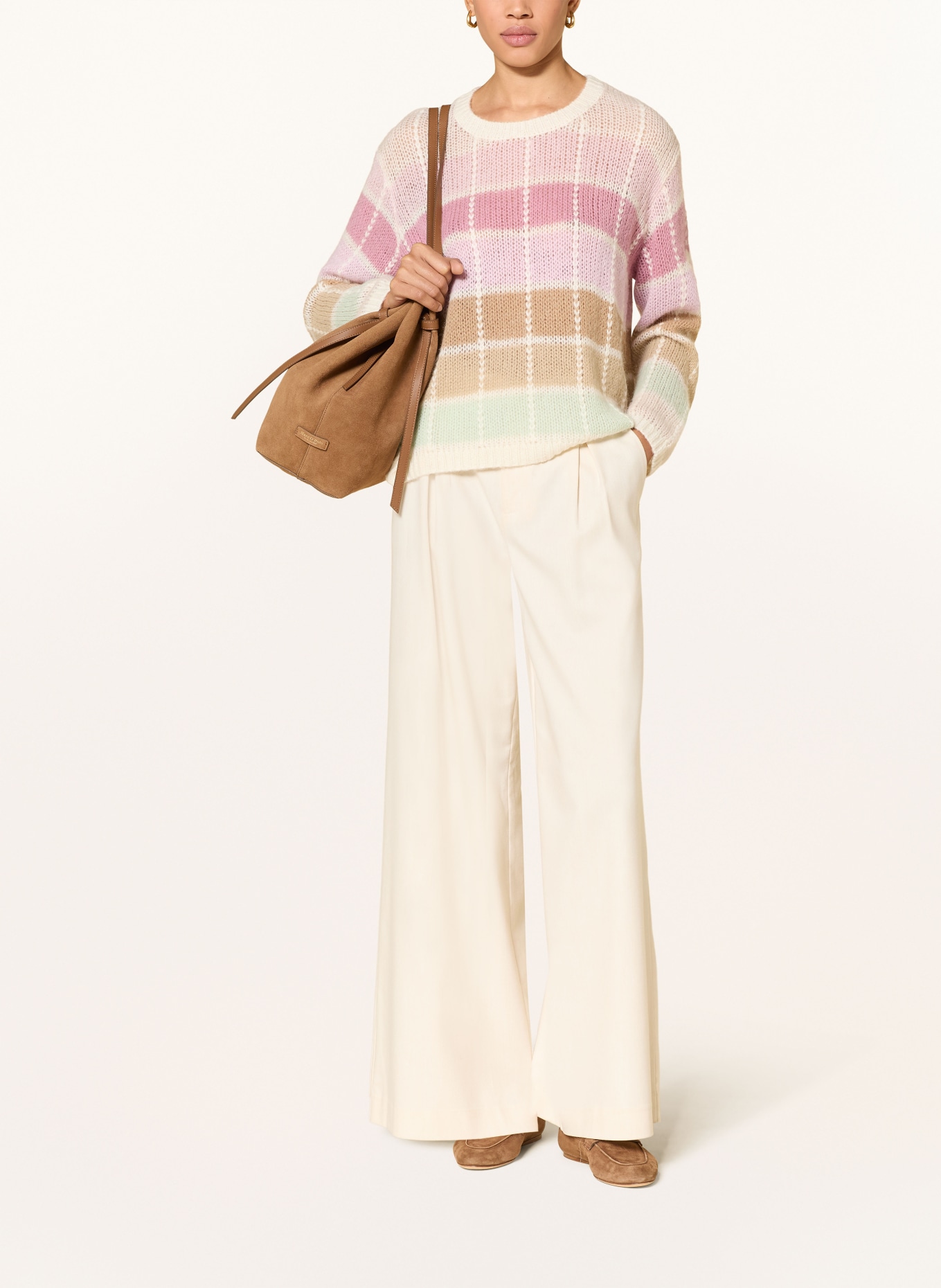 JOOP! Trui KULTI met alpaca: ROZE / BEIGE / LICHTGROEN