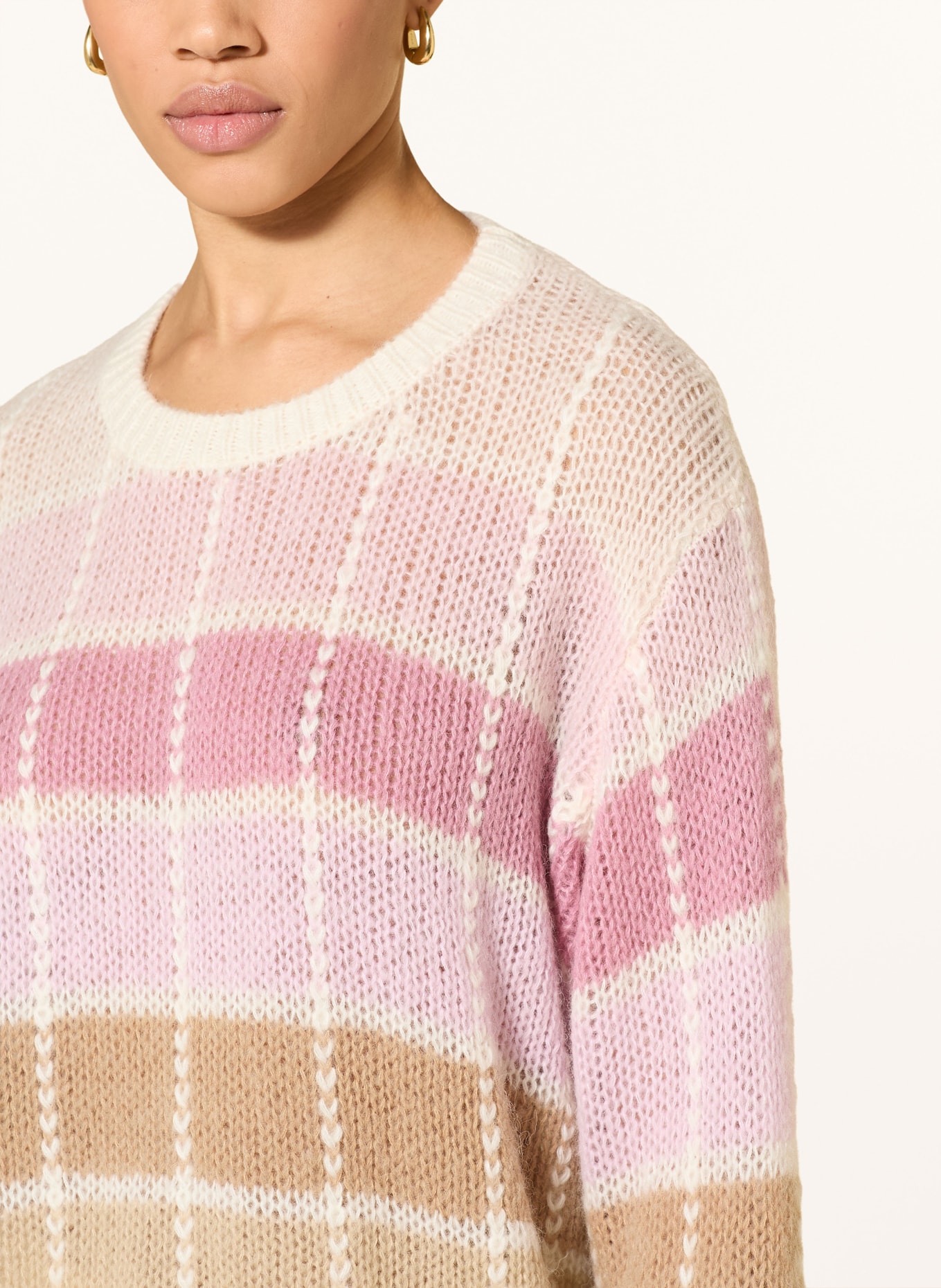 JOOP! Trui KULTI met alpaca: ROZE / BEIGE / LICHTGROEN