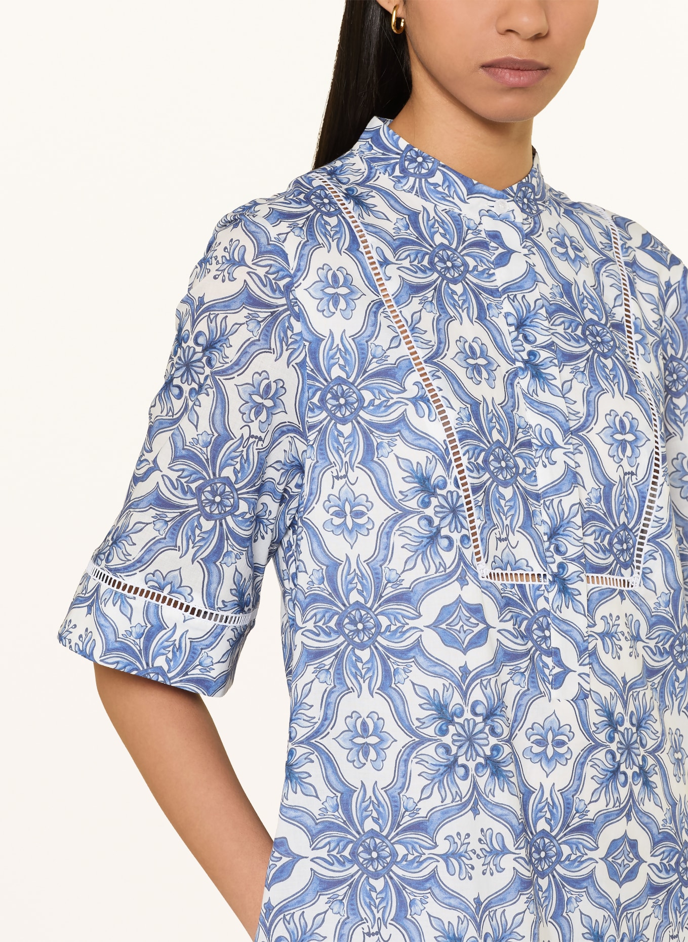 JOOP! DESA-jurk met 3/4-mouwen: WIT / DONKERBLAUW / BLAUW