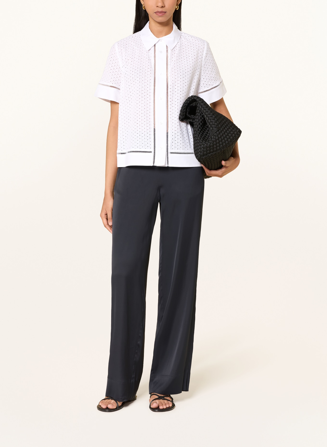 JOOP! Overhemdblouse van opengewerkte kant: WIT