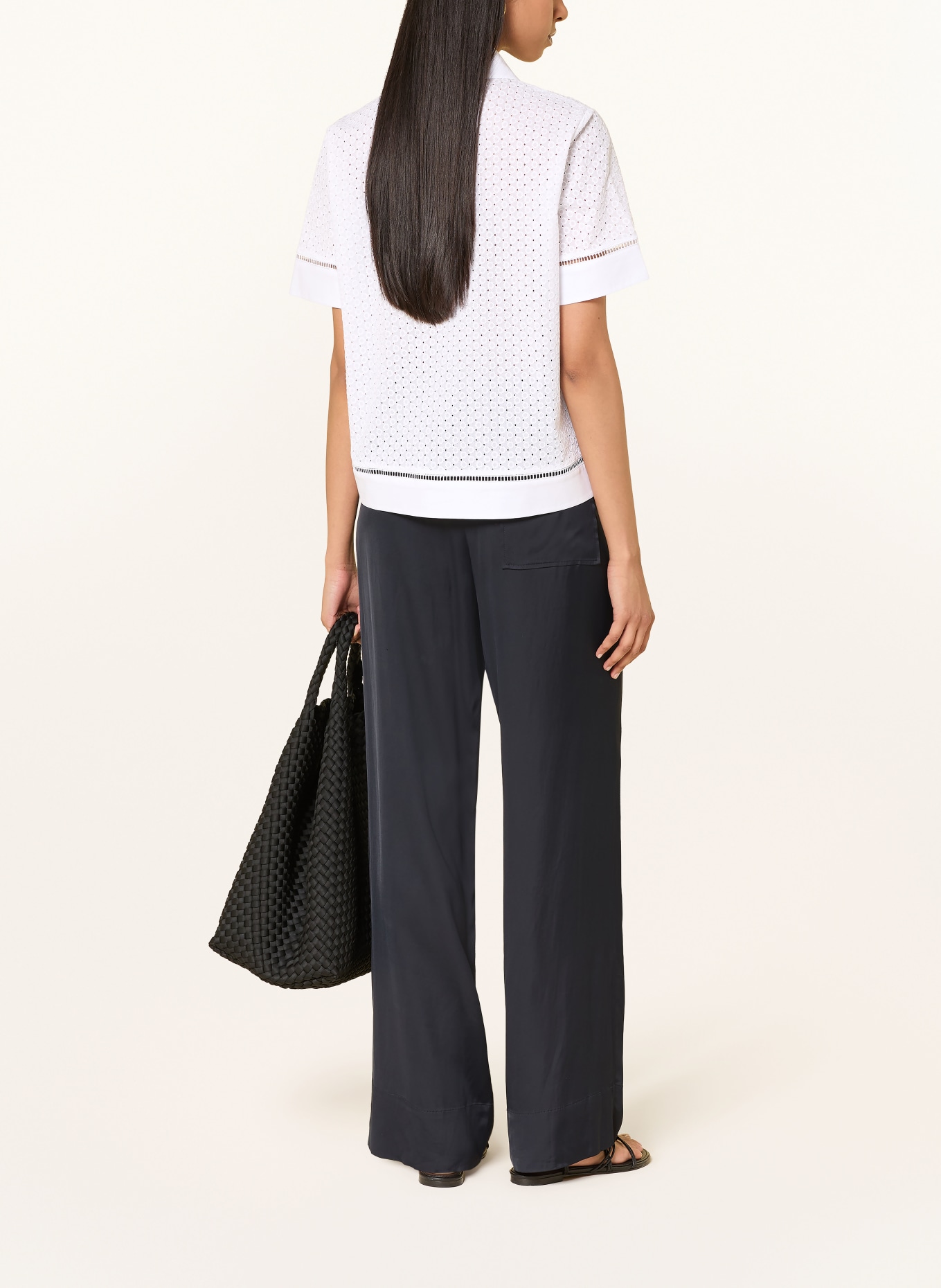 JOOP! Overhemdblouse van opengewerkte kant: WIT