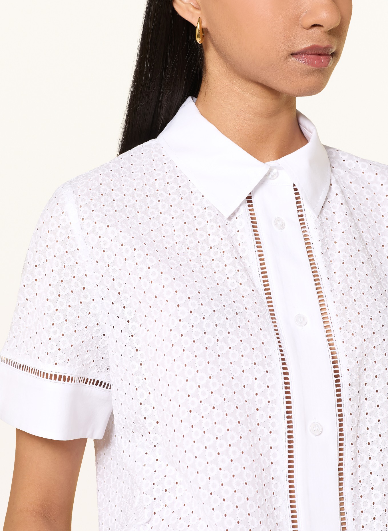 JOOP! Overhemdblouse van opengewerkte kant: WIT