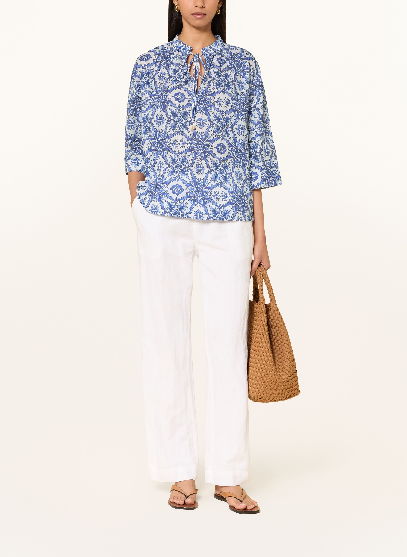 JOOP! Blouse met 3/4-mouwen: BLAUW / WIT