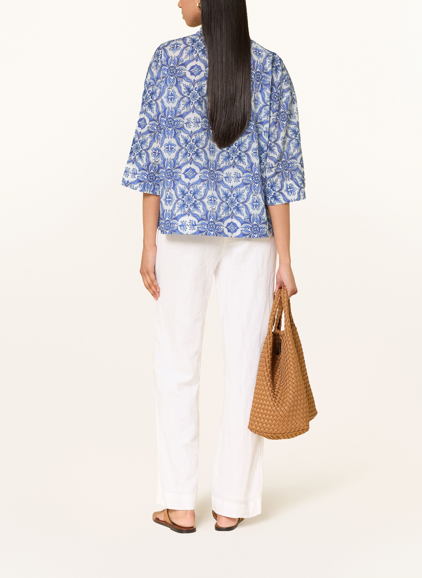 JOOP! Blouse met 3/4-mouwen: BLAUW / WIT