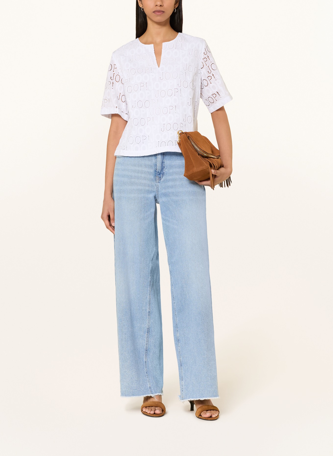 JOOP! BLJANA-blouse van opengewerkte kant: WIT