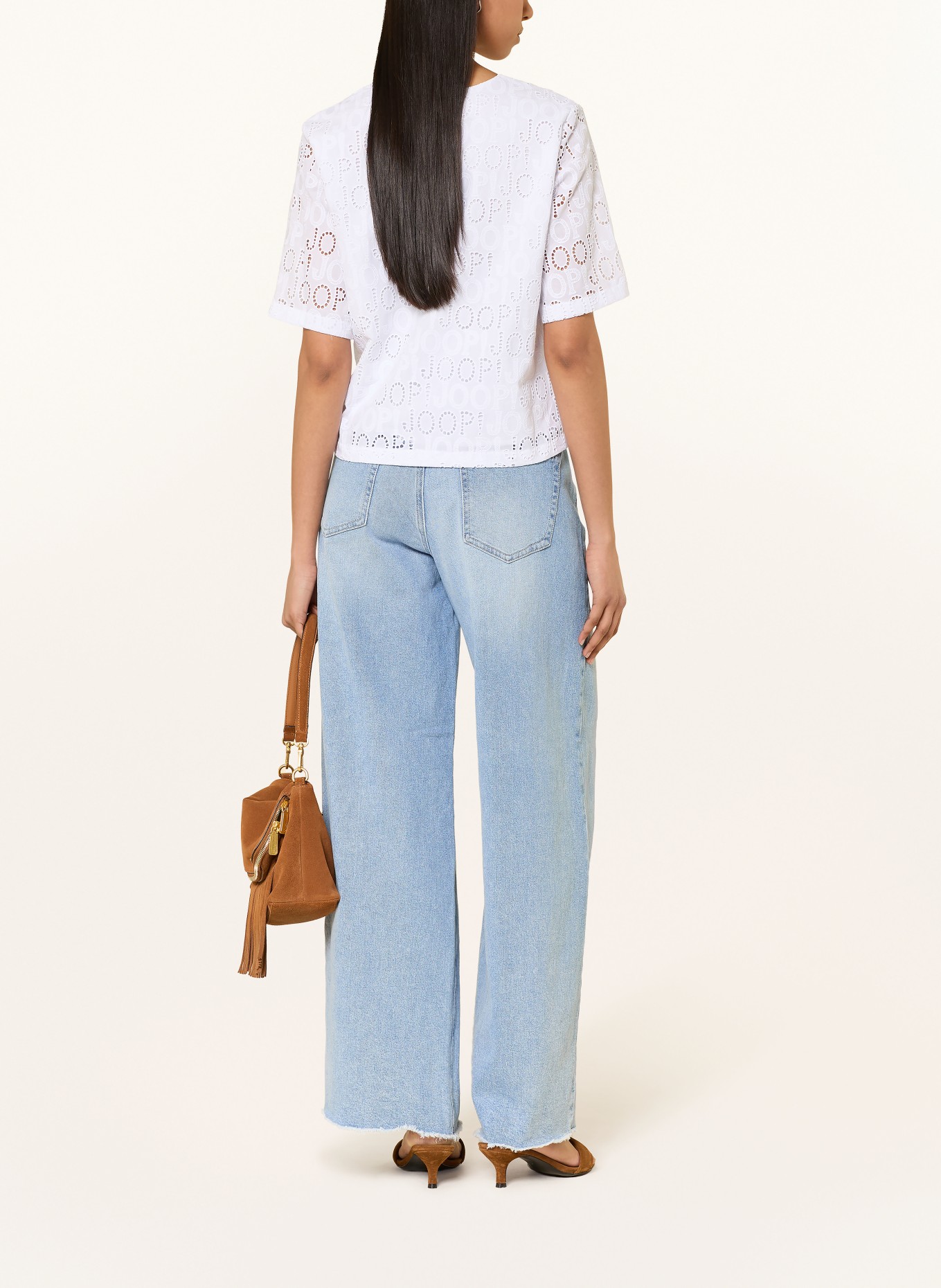 JOOP! BLJANA-blouse van opengewerkte kant: WIT