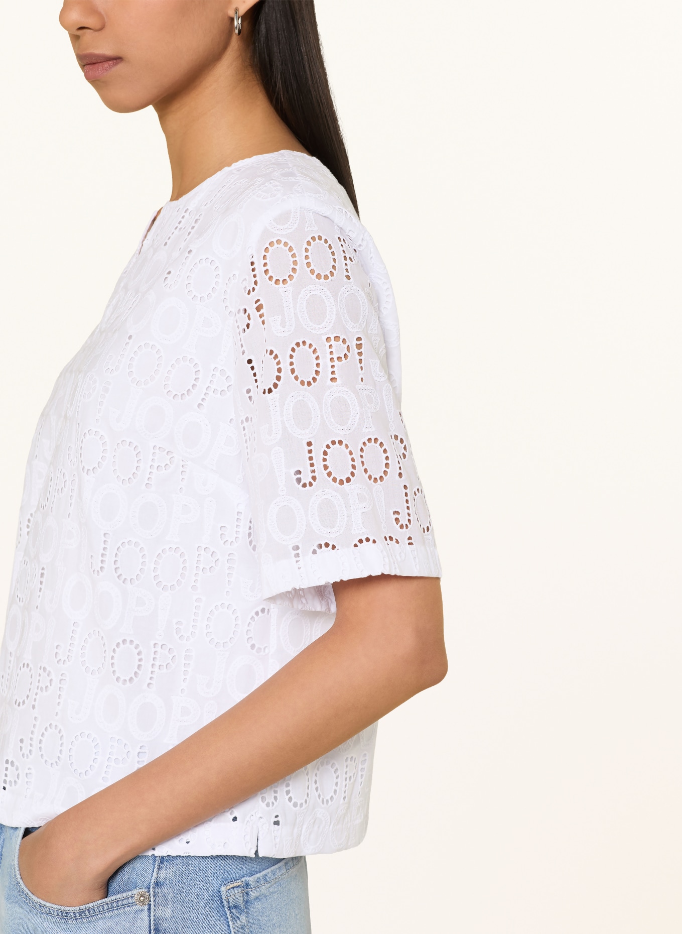 JOOP! BLJANA-blouse van opengewerkte kant: WIT