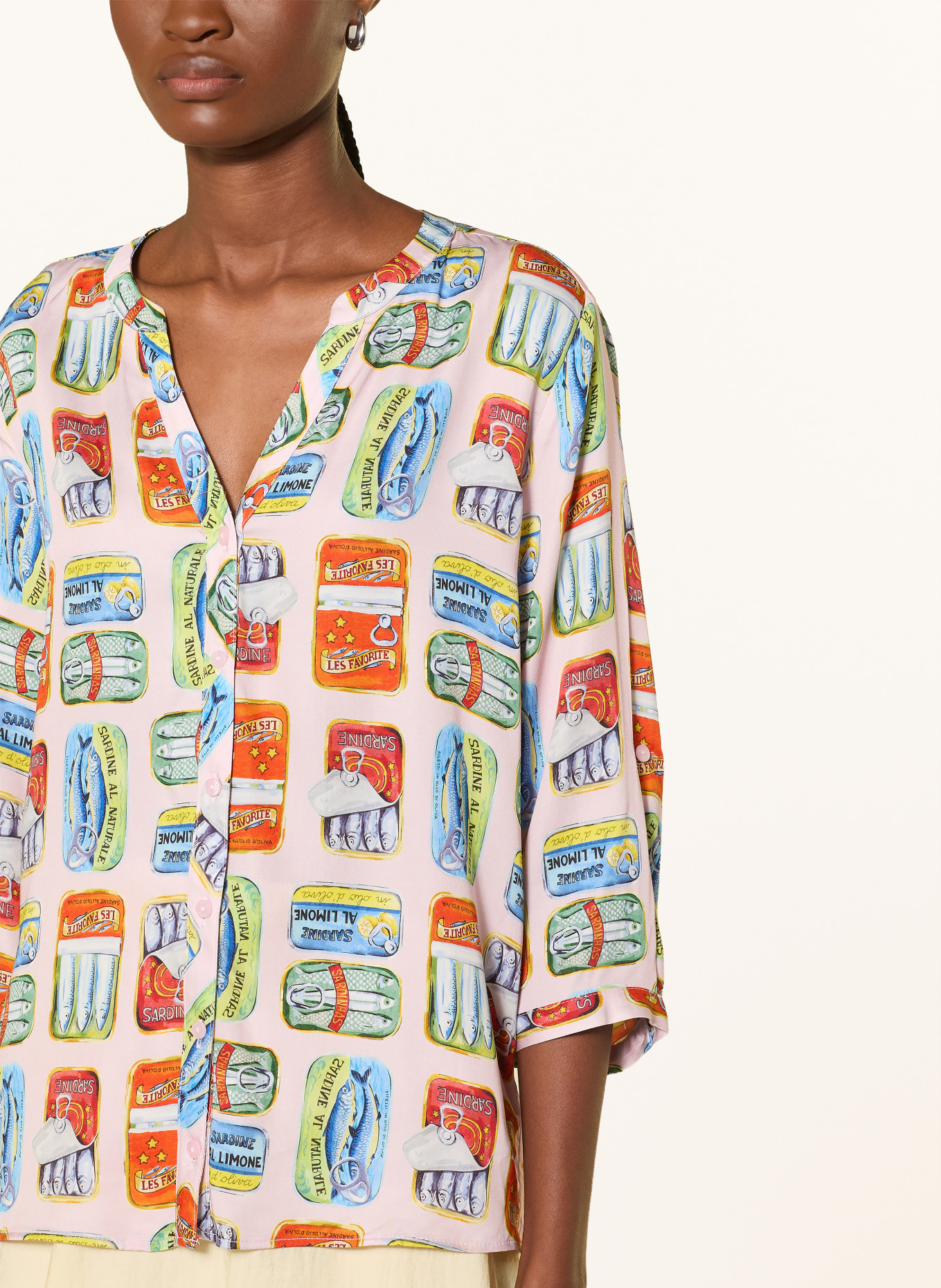 MILANO ITALY Blouse with 3/4 sleeves: LIGHT PINK / RED / GREEN